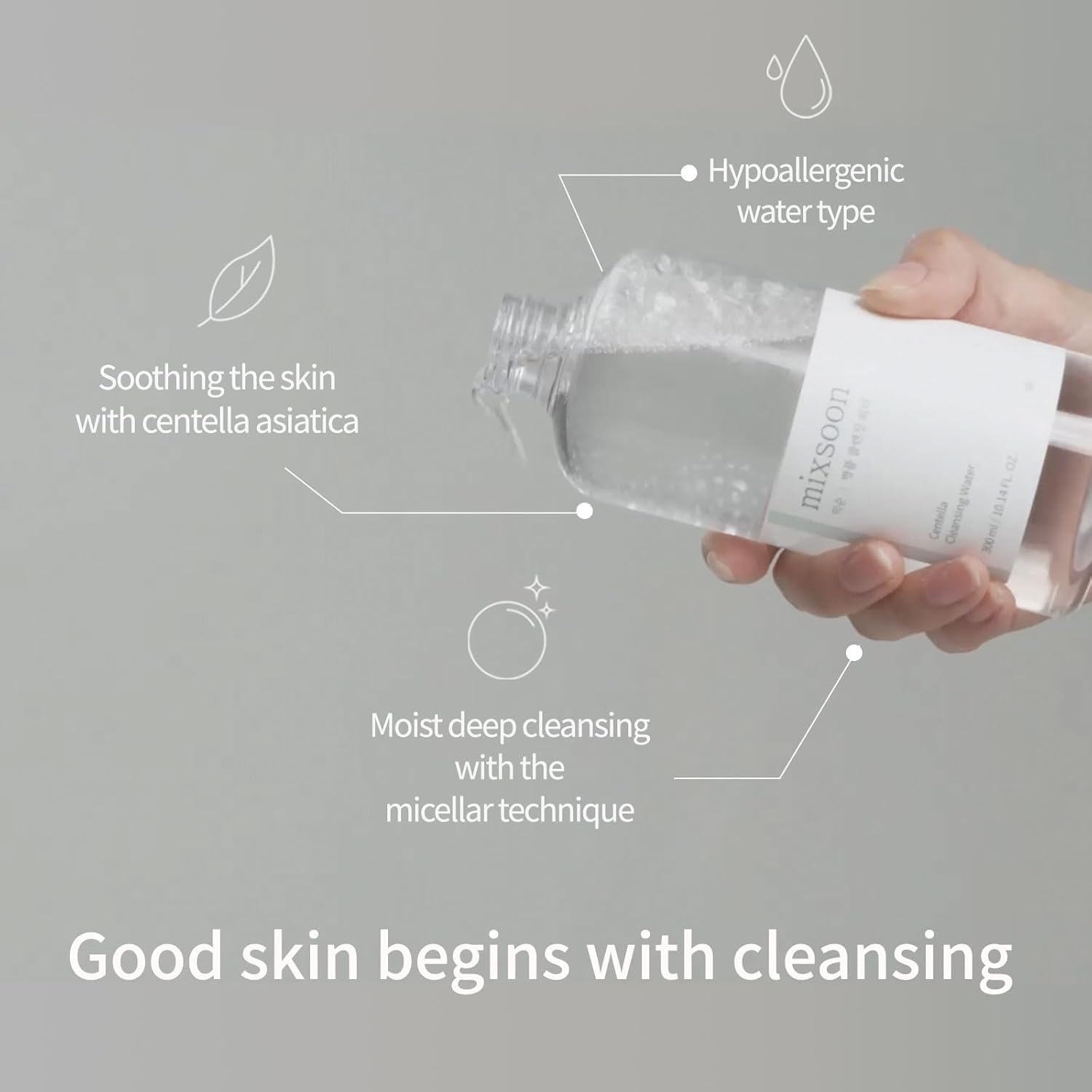 image:imagemixsoon Centella Cleansing Water 1014 fl oz 300ml Face Cleanser for Sensitive Skin Centella Asiatica Aloe Vera Korean Glass Skin Care