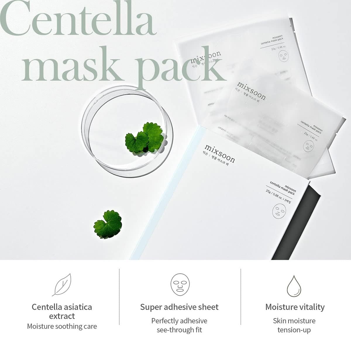 image:imagemixsoon Centella Mask Pack Face Moisturizer Soothing Calming Sheets Korean Glass Skin Care 1Pack 5ea