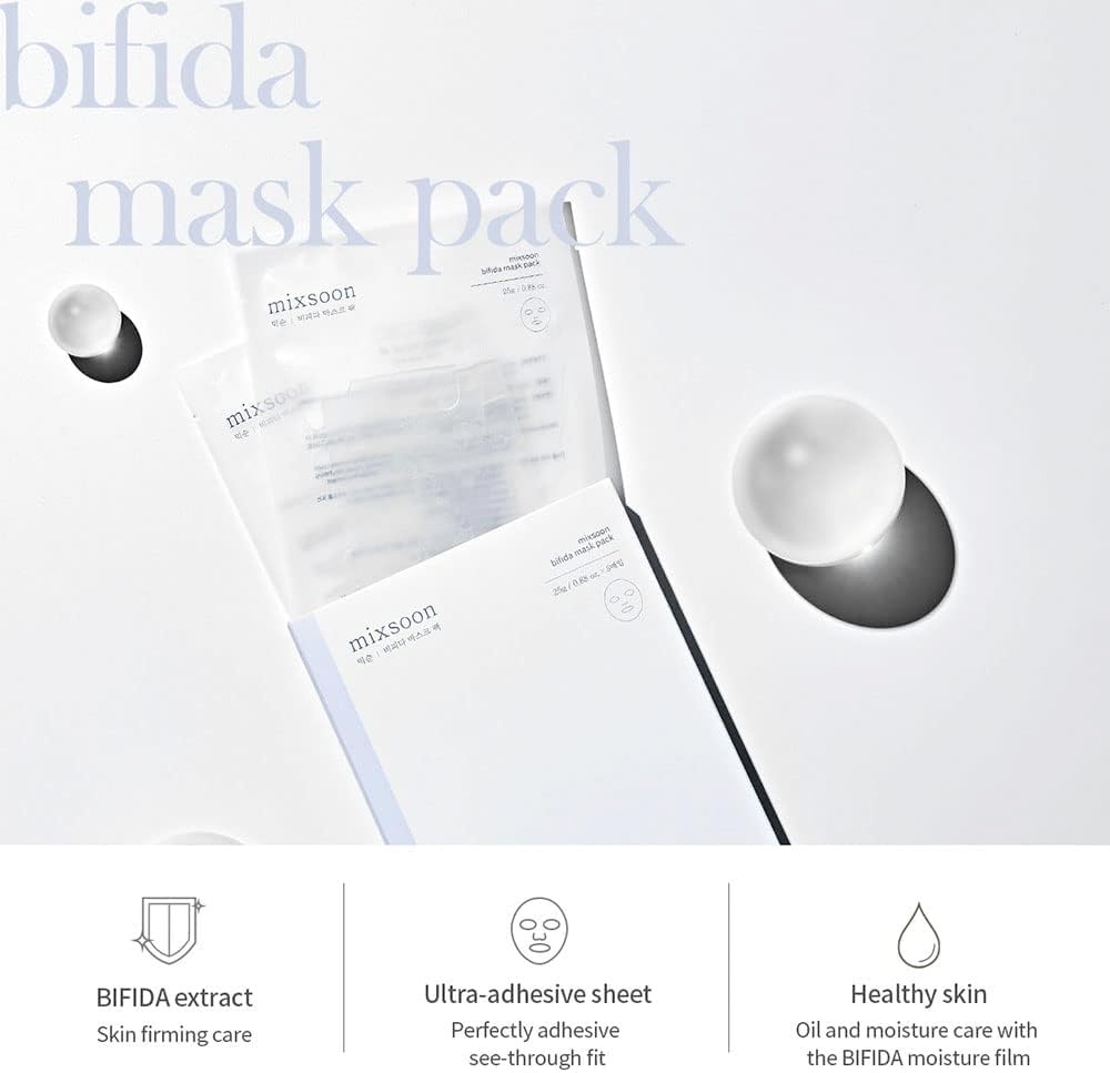 image:imagemixsoon Bifida Sheet Mask Pack Face Moisturizer Sheets Korean Glass Skin Care 1Pack 5ea