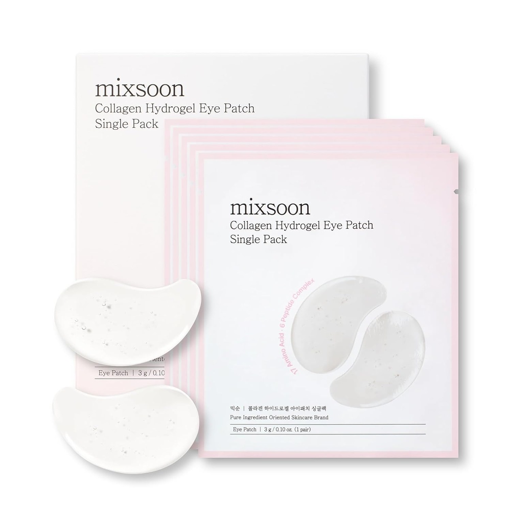 image:imagemixsoon Collagen Hydrogel Eye Patches Single Pack Travel Size Hydrating Gel Eye Mask with Collagen Peptides and Amino Acids for Under Eye Skin Care 3g5 pairseatch pack Korean Glass Skin Care