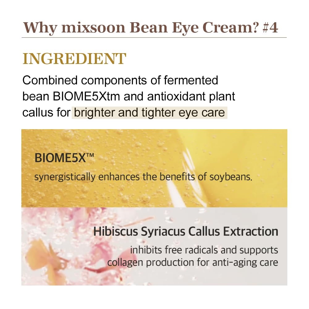 image:imagemixsoon Bean Eye cream Nourishing and Firming for Dark Circles Puffiness Fermented Bean and Peptide Complex Niacinamide 20ml 067 floz Korean Glass Skin Care