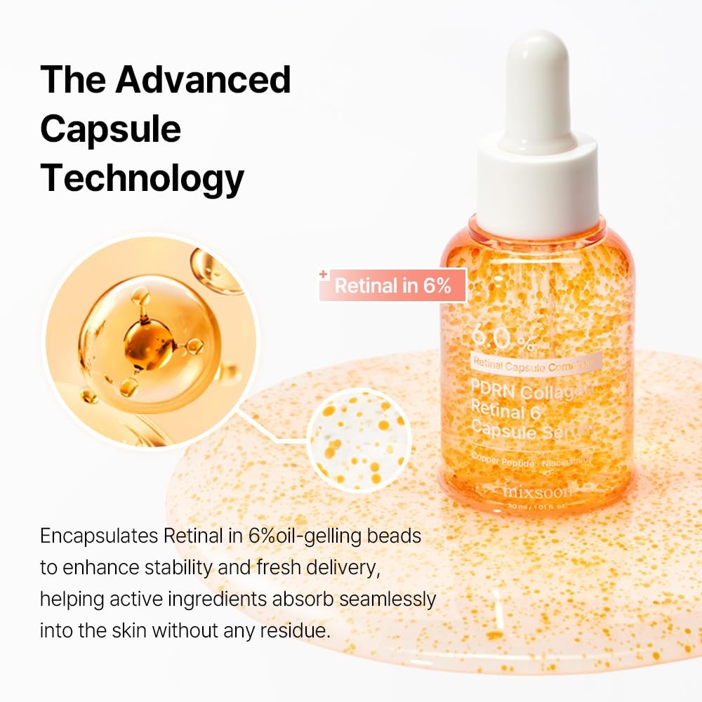 image:imagemixsoon PDRN Collagen Retinal 6 Capsule Serum Korean Retinal Face Serum Copper Peptide Niacinamide Firming Serum for Fine Lines amp Texture Care 30ml 101 Fl Oz Korean Glass Skin Care