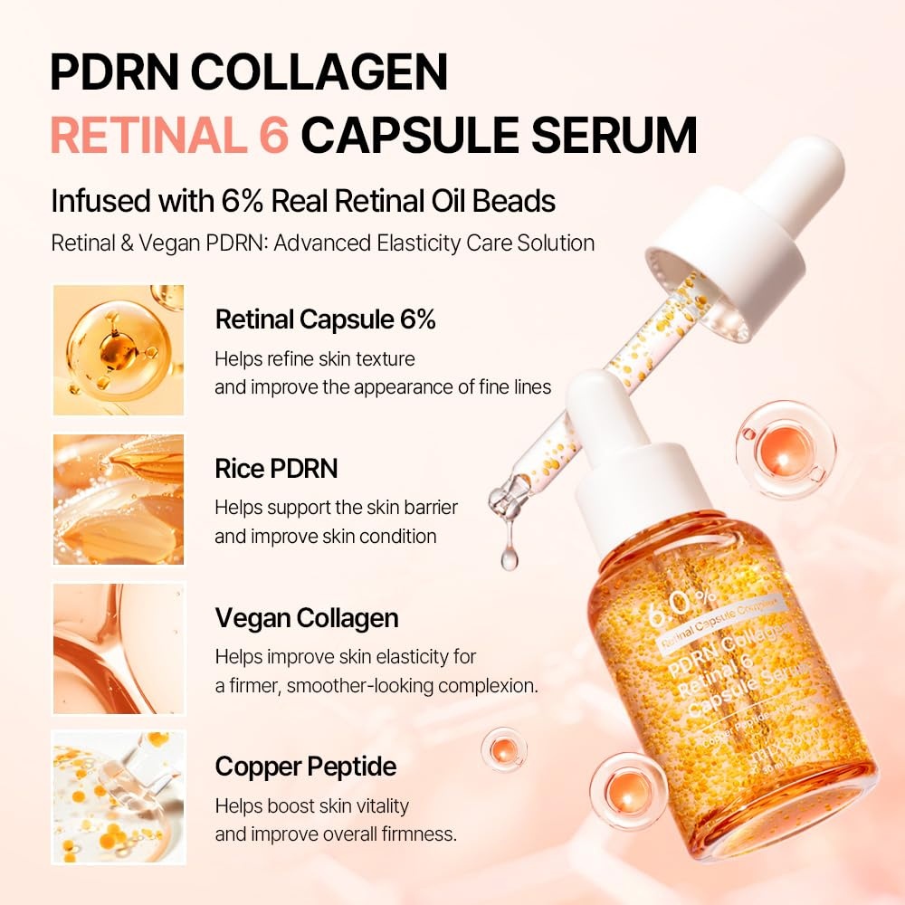image:imagemixsoon PDRN Collagen Retinal 6 Capsule Serum Korean Retinal Face Serum Copper Peptide Niacinamide Firming Serum for Fine Lines amp Texture Care 30ml 101 Fl Oz Korean Glass Skin Care