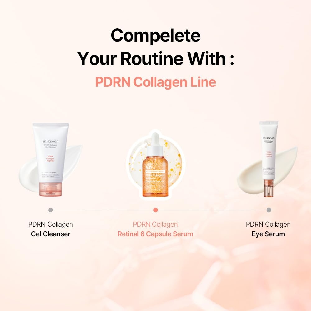 image:imagemixsoon PDRN Collagen Retinal 6 Capsule Serum Korean Retinal Face Serum Copper Peptide Niacinamide Firming Serum for Fine Lines amp Texture Care 30ml 101 Fl Oz Korean Glass Skin Care
