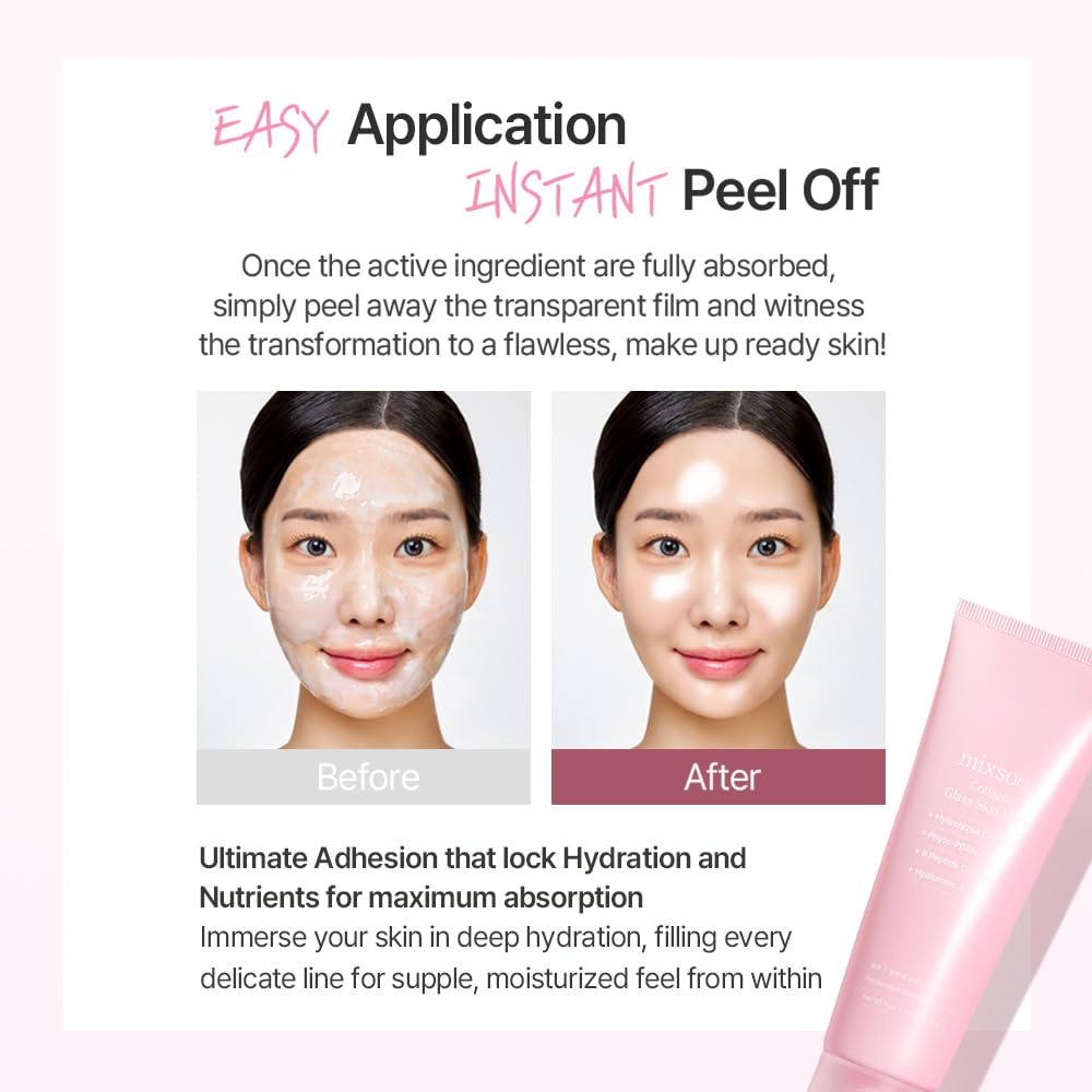 image:imagemixsoon Collagen Glass Skin Mask Hydrating and Firming Collagen Wrapping Peel Off Mask Low Molecular Face Mask Radiant Smooth Finish for Glowing Skin 80ml 271 floz Korean Glass Skin Care