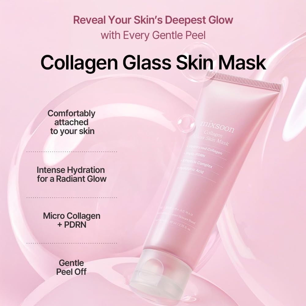image:imagemixsoon Collagen Glass Skin Mask Hydrating and Firming Collagen Wrapping Peel Off Mask Low Molecular Face Mask Radiant Smooth Finish for Glowing Skin 80ml 271 floz Korean Glass Skin Care