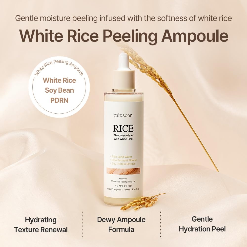 image:imagemixsoon White Rice Peeling Ampoule White rice exfoliant Gentle Exfoliating Serum for Smooth Radiant Skin Dead Skin Cells Remover 100ml 338 floz Korean Glass Skin Care